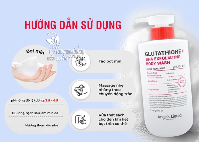 Sữa tắm Glutathione BHA Exfoliating Body Wash 500ml Hàn Quốc 90