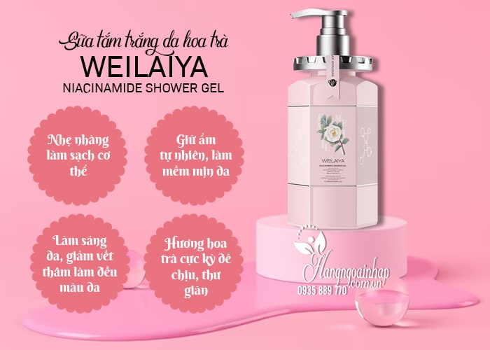 Sữa tắm trắng da hoa trà Weilaiya Niacinamide Shower Gel 9