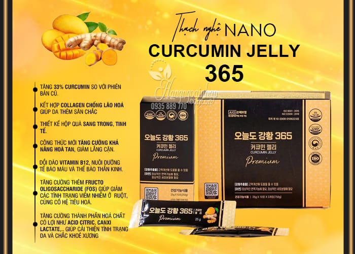 Thạch nghệ nano Curcumin Jelly 365 vị xoài Hộp 30 gói 67