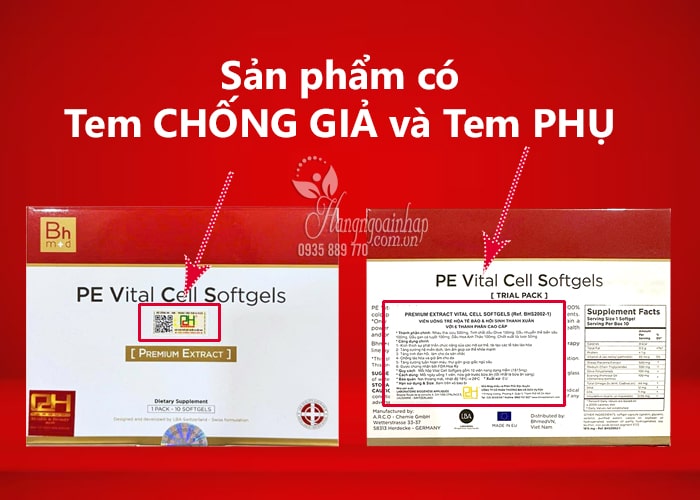 Viên tế bào gốc PE Vital Cell Softgels Premium Extract 10 viên 12