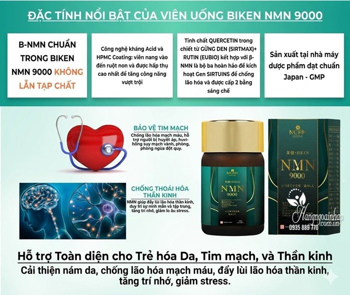 Viên uống trẻ hóa tế bào Biken NMN 9000 Nhật Bản