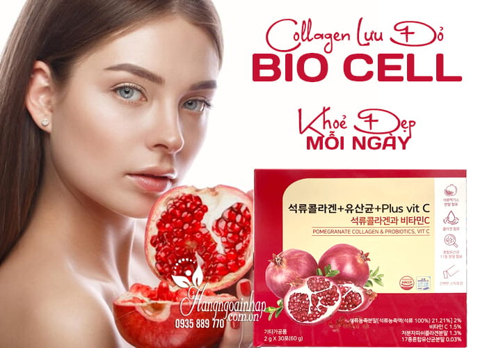 Bột collagen lựu đỏ Bio Cell Hàn Quốc - Hộp 30 gói x 2g 1`12