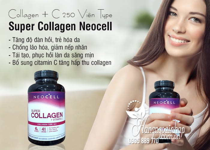 Collagen + C 250 Viên Type I & III Mỹ - Super Collagen Neocell 9