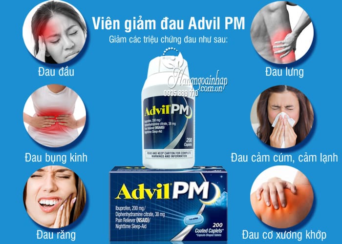 Viên giảm đau Advil PM 200mg 200 viên của Mỹ dùng ban đêm 3