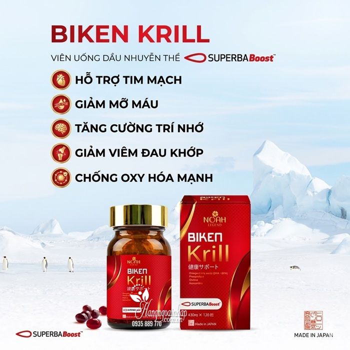Dầu nhuyễn thể Biken Krill Oil Noah Legend 120 viên của Nhật Bản 8