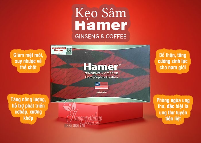 Kẹo sâm Hamer Ginseng & Coffee hộp 32 viên, hàng chính hãng 4