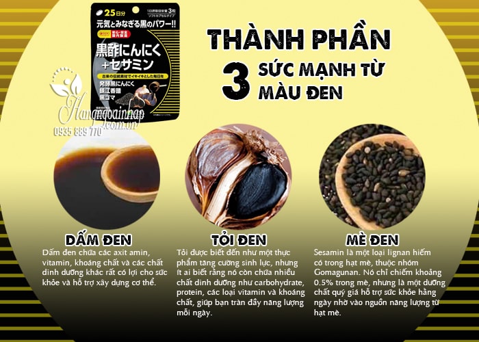 Viên giấm tỏi đen vừng đen Ishokudogen của Nhật Bản 75 viên 45