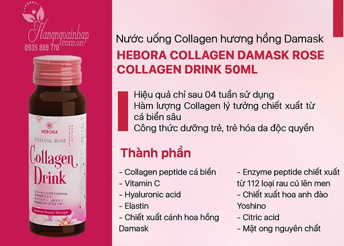 Nước uống Collagen Drink Hebora Damask Rose của Nhật Bản 8