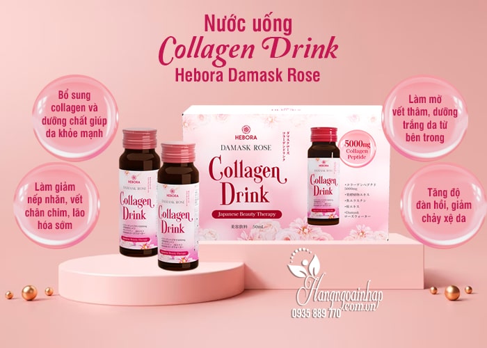 Nước uống Collagen Drink Hebora Damask Rose của Nhật Bản 2