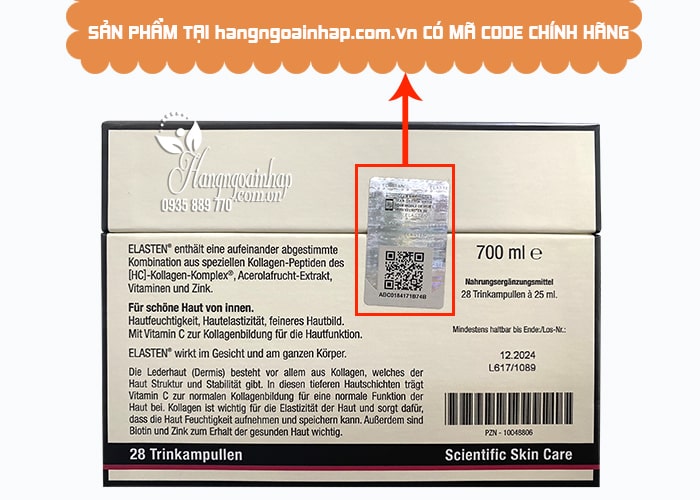Nước uống Collagen Elasten 28 ống của Đức chống lão hóa 098