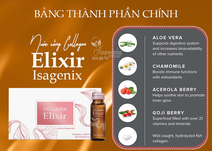 Nước uống Collagen Elixir Isagenix của Mỹ hộp 10 chai x 50ml 56