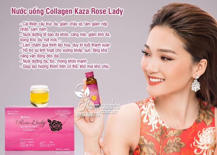 Nước uống Collagen Kaza Rose Lady 5000mg Nhật hộp 10 lọ 7