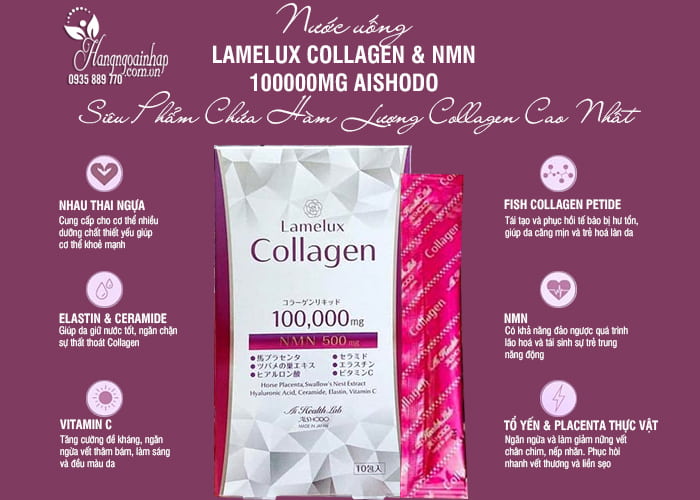 Nước uống Lamelux Collagen & NMN 100000mg Aishodo Nhật 9