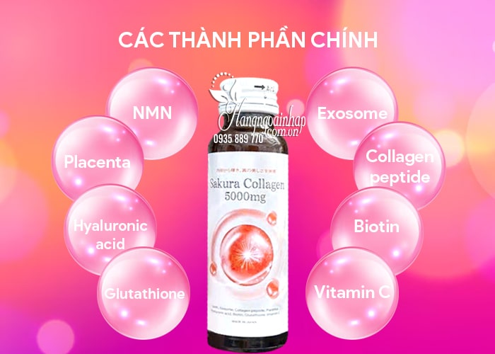 Nước uống trắng da Sakura Collagen 5000mg Nhật Bản 10 chai 3