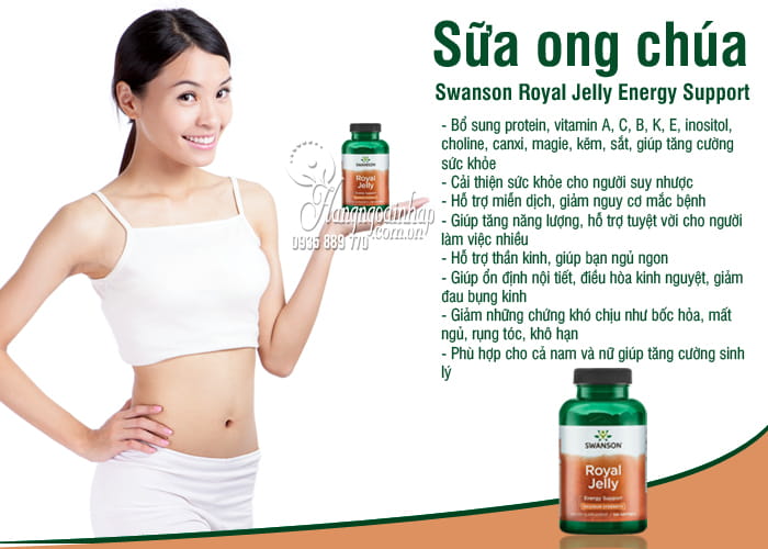 Sữa ong chúa Swanson Royal Jelly Energy Support của Mỹ 8