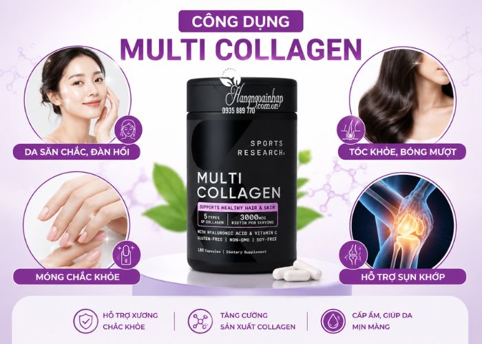Viên uống đẹp da Multi Collagen Sports Research 180 viên của Mỹ  1