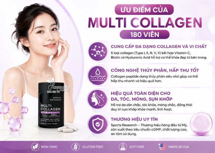 Viên uống Multi Collagen Sports Research 180 viên của Mỹ  34