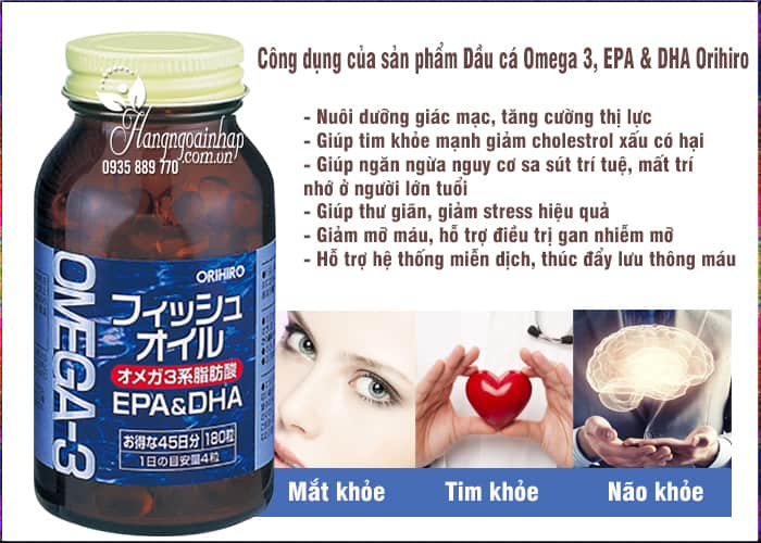 Dầu cá Omega 3, EPA & DHA Orihiro Nhật Bản hộp 180 viên 2