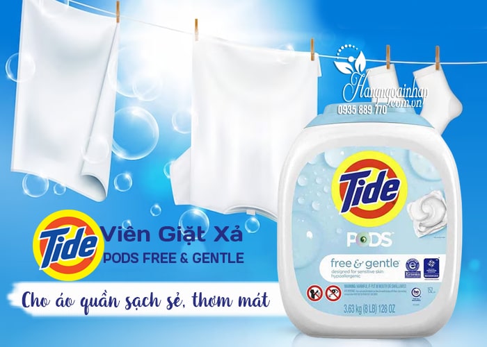 Viên giặt xả Tide Pods Free & Gentle của Mỹ cho da nhạy cảm 1
