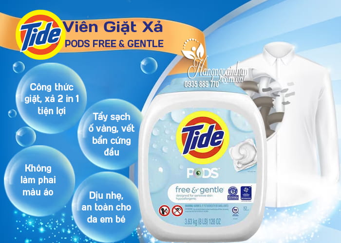 Viên giặt xả Tide Pods Free & Gentle của Mỹ cho da nhạy cảm 4