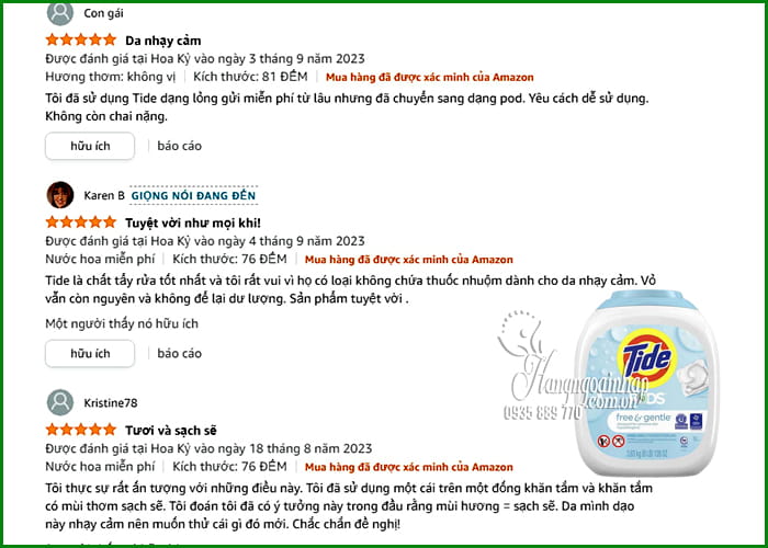 Viên giặt xả Tide Pods Free & Gentle của Mỹ cho da nhạy cảm 96