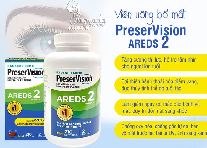 Viên uống bổ mắt PreserVision Areds 2 Formula 210 viên Mỹ 3