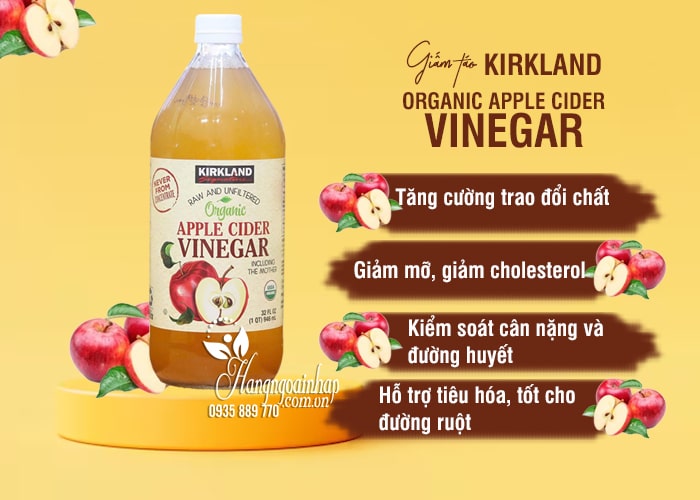 Giấm táo Kirkland Organic Apple Cider Vinegar 946ml của Mỹ 3