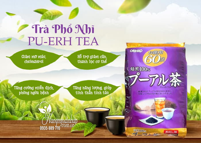 Trà phổ nhĩ Orihiro Pu-erh Tea của Nhật Bản 60 túi lọc x 3g 7