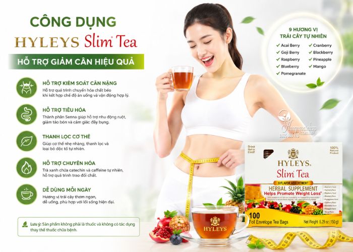 Trà thảo mộc Hyleys Slim Tea 100 gói của Mỹ hỗ trợ giảm cân 9