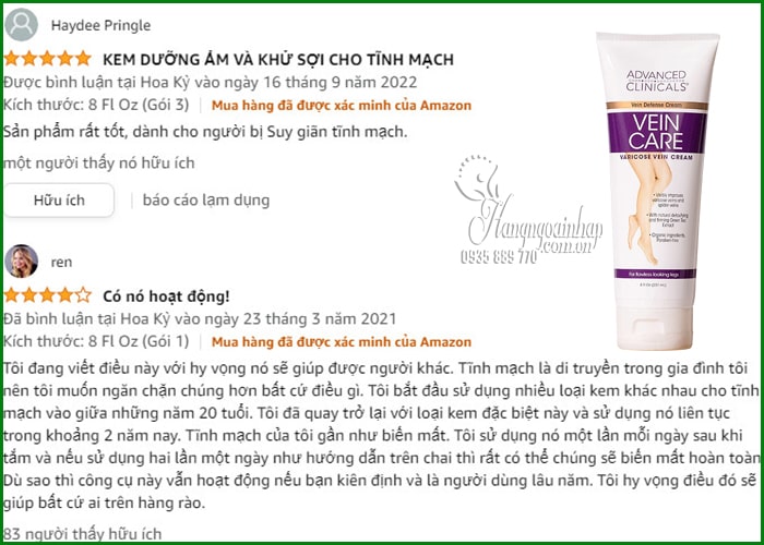 Kem bôi giảm suy giãn tĩnh mạch Vein Care 237ml Mỹ 55