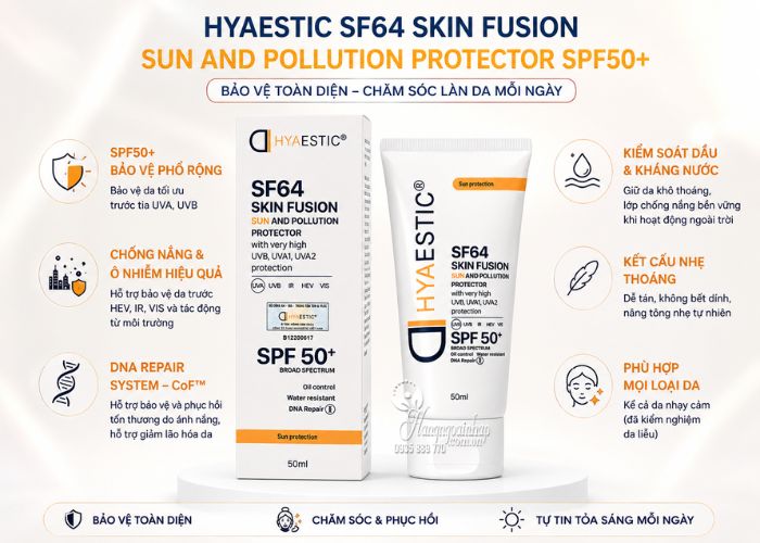 Kem chống nắng Hyaestic SF64 Skin Fusion SPF 50+ 50ml 4