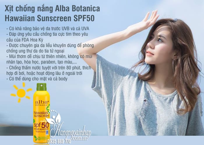 Xịt chống nắng Alba Botanica Hawaiian Sunscreen SPF50 Mỹ 7