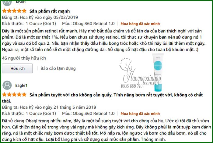 Kem chống lão hóa Retinol Obagi 0.5% tuýp 28g chính hãng Mỹ 9