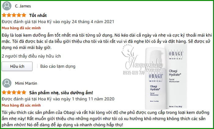 Kem dưỡng ẩm Obagi Hydrate Facial Moisturizer 48g của Mỹ 0