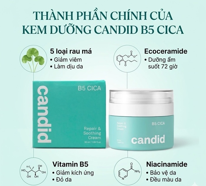 Kem dưỡng phục hồi da Candid B5 Cica