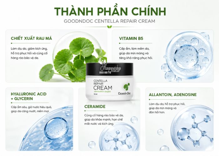 Thành phần của kem rau má GoodnDoc Centella Repair Cream 50ml