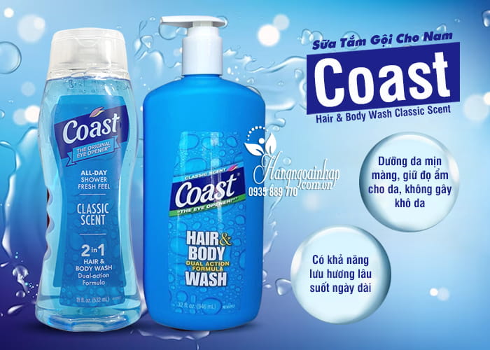 Sữa tắm gội cho Nam Coast Hair & Body Wash Classic Scent của Mỹ 3