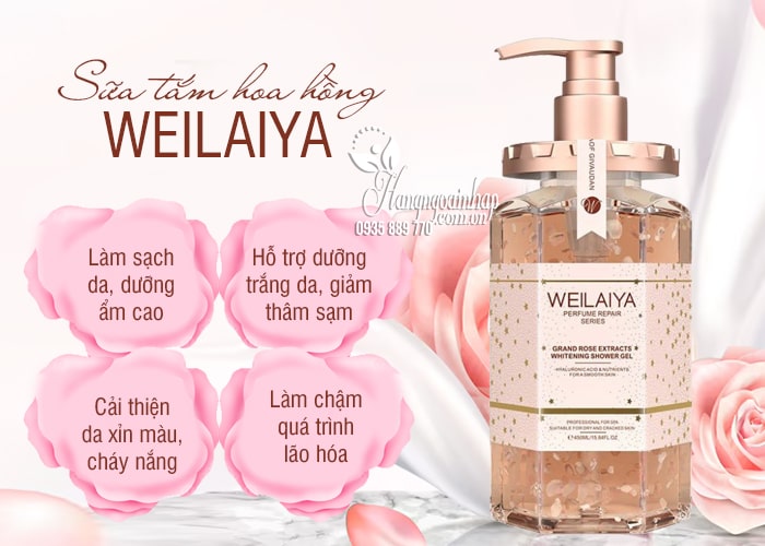 Sữa tắm Weilaiya hoa hồng Damask 450ml chính hãng 55