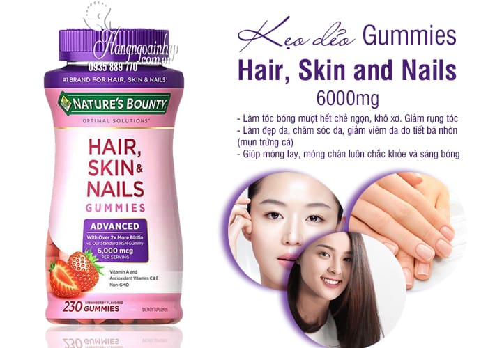 Kẹo dẻo Hair, Skin and Nails Gummies 230 viên của Mỹ, mẫu mới1