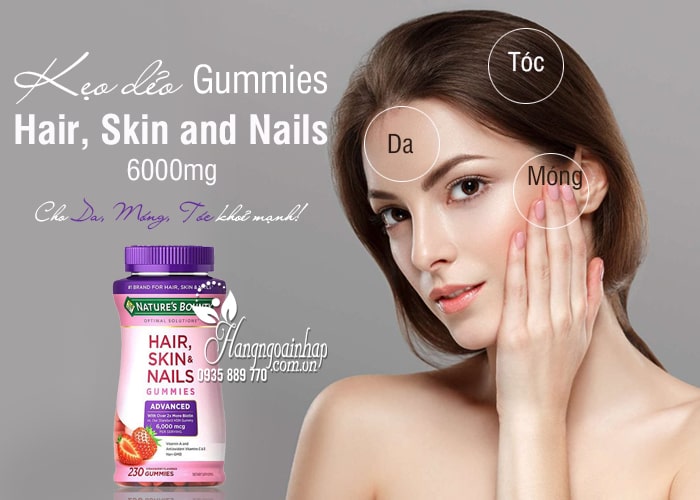 Kẹo dẻo Hair, Skin and Nails Gummies 230 viên của Mỹ, mẫu mới2