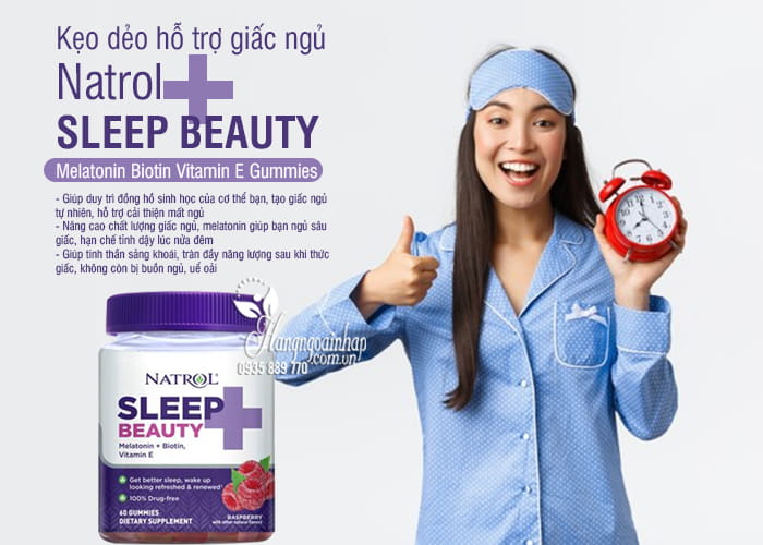 Kẹo dẻo hỗ trợ giấc ngủ Natrol Sleep Beauty Melatonin Biotin Vitamin E Gummies của Mỹ - Nâng cao chất lượng giấc ngủ của bạn2