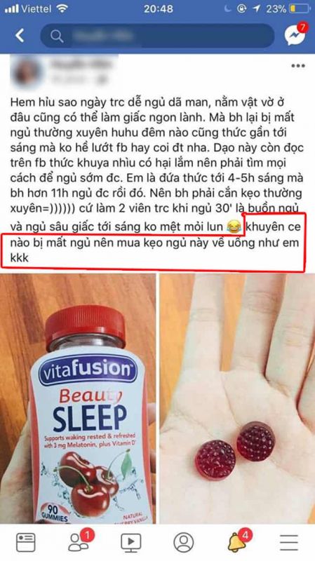 Kẹo ngủ vitafusion beauty sleep reviews có tốt không từ người dùng trên Facebook