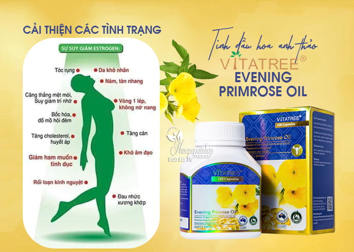 Tinh dầu hoa anh thảo Vitatree Evening Primrose Oil 120 viên Úc 70
