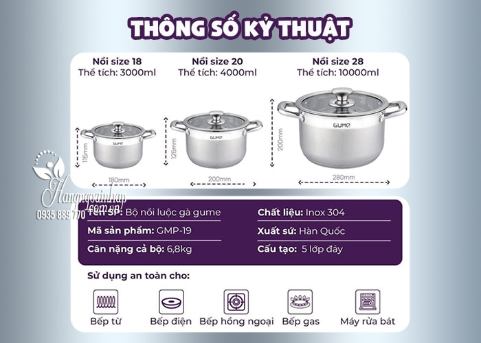Bộ 3 nồi inox đa năng Gume GMP19 của Hàn Quốc 9