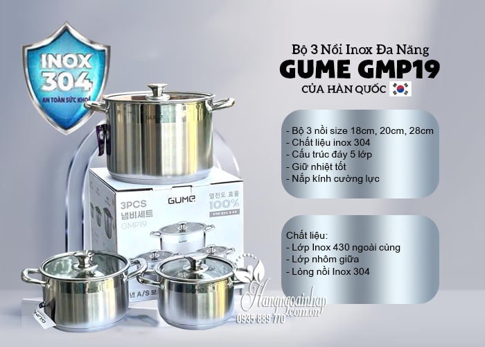 Bộ 3 nồi inox đa năng Gume GMP19 của Hàn Quốc 9