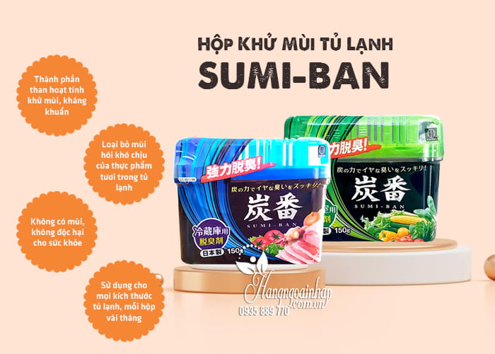 Hộp khử mùi tủ lạnh Sumi - Ban Kokubo Nhật Bản 150g 34