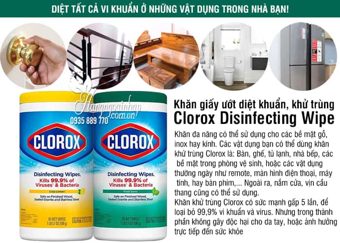 Khăn giấy ướt diệt khuẩn, khử trùng Clorox Disinfecting Wipe Mỹ 6