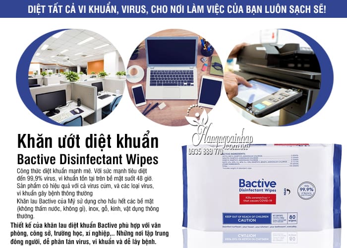 Khăn ướt diệt khuẩn Bactive Disinfectant Wipes 80 tờ của Mỹ 5