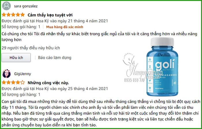 Kẹo dẻo nhân sâm Goli Ashwagandha Gummies 60 viên của Mỹ 9