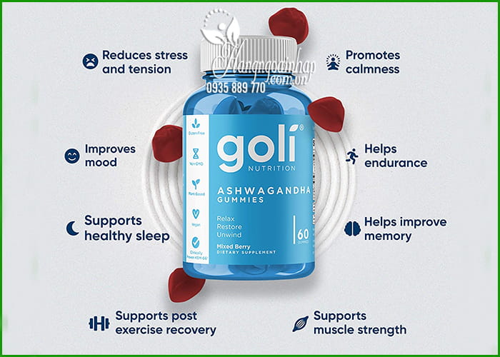 Kẹo dẻo nhân sâm Goli Ashwagandha Gummies 60 viên của Mỹ 1